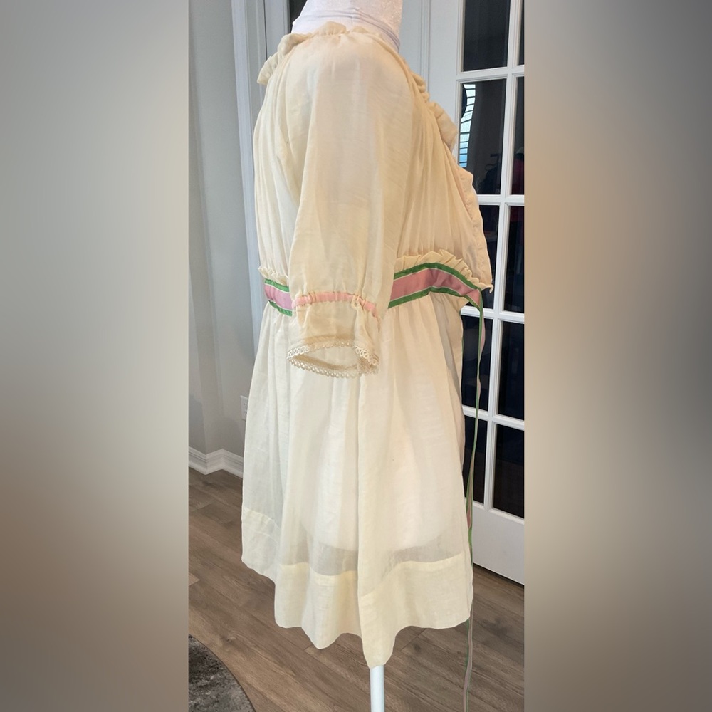 NWT Free People Cream Gauze Empire Waist Tunic Blouse – Pink & Green Ribbon - Picture 5 of 16